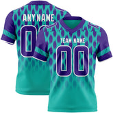 Custom Aqua Purple-White Authentic Geometric Pixel Grid Fade Football Jersey