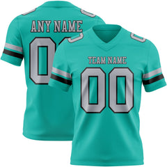 Custom Aqua Gray-Black Authentic Football Jersey