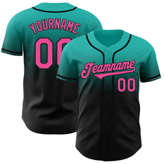 Custom Aqua Pink-Black Authentic Fade Fashion Baseball Jersey