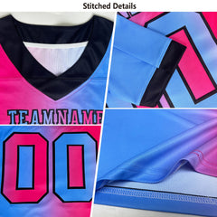 Custom Aqua Pink-Black Authentic Gradient Fashion Scratch Football Jersey