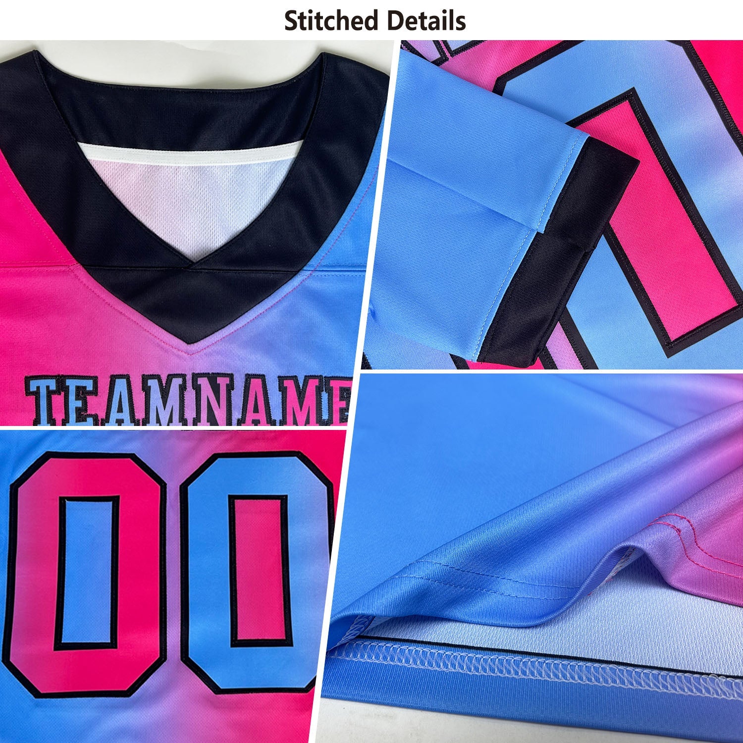 Custom Aqua Neon Pink-Black Authentic Gradient Fashion Scratch Football Jersey
