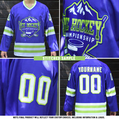 Custom Aqua Neon Yellow-Navy Gradient Fashion Hockey Lace Neck Jersey
