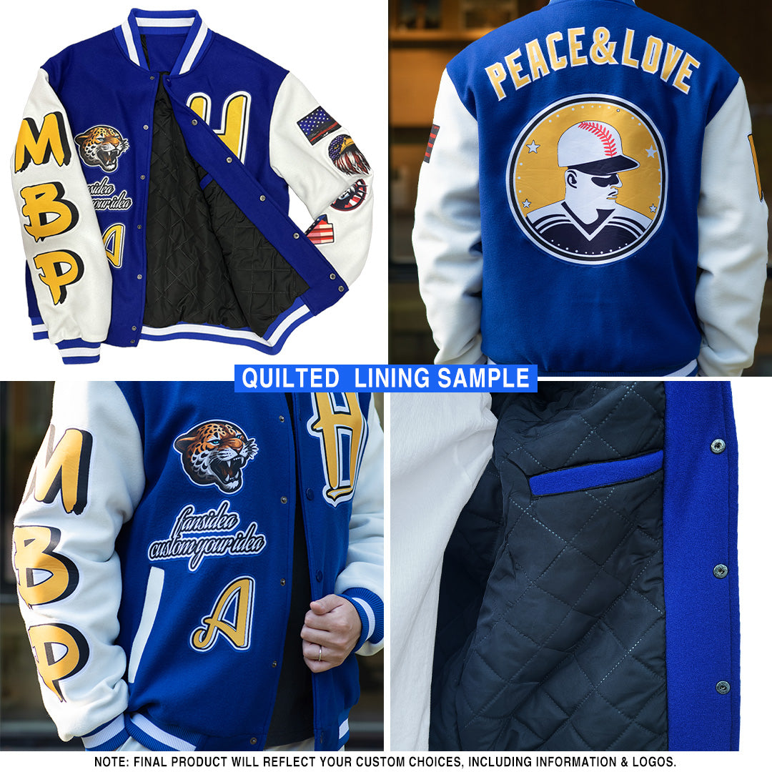 Custom Aqua Purple-White Gradient Line Bomber Full-Snap Varsity Letterman Hoodie Jacket