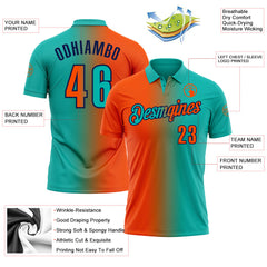 Custom Aqua Orange-Navy 3D Gradient Fashion Performance Polo Shirt