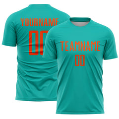 Custom Aqua Orange Sublimation Soccer Uniform Jersey